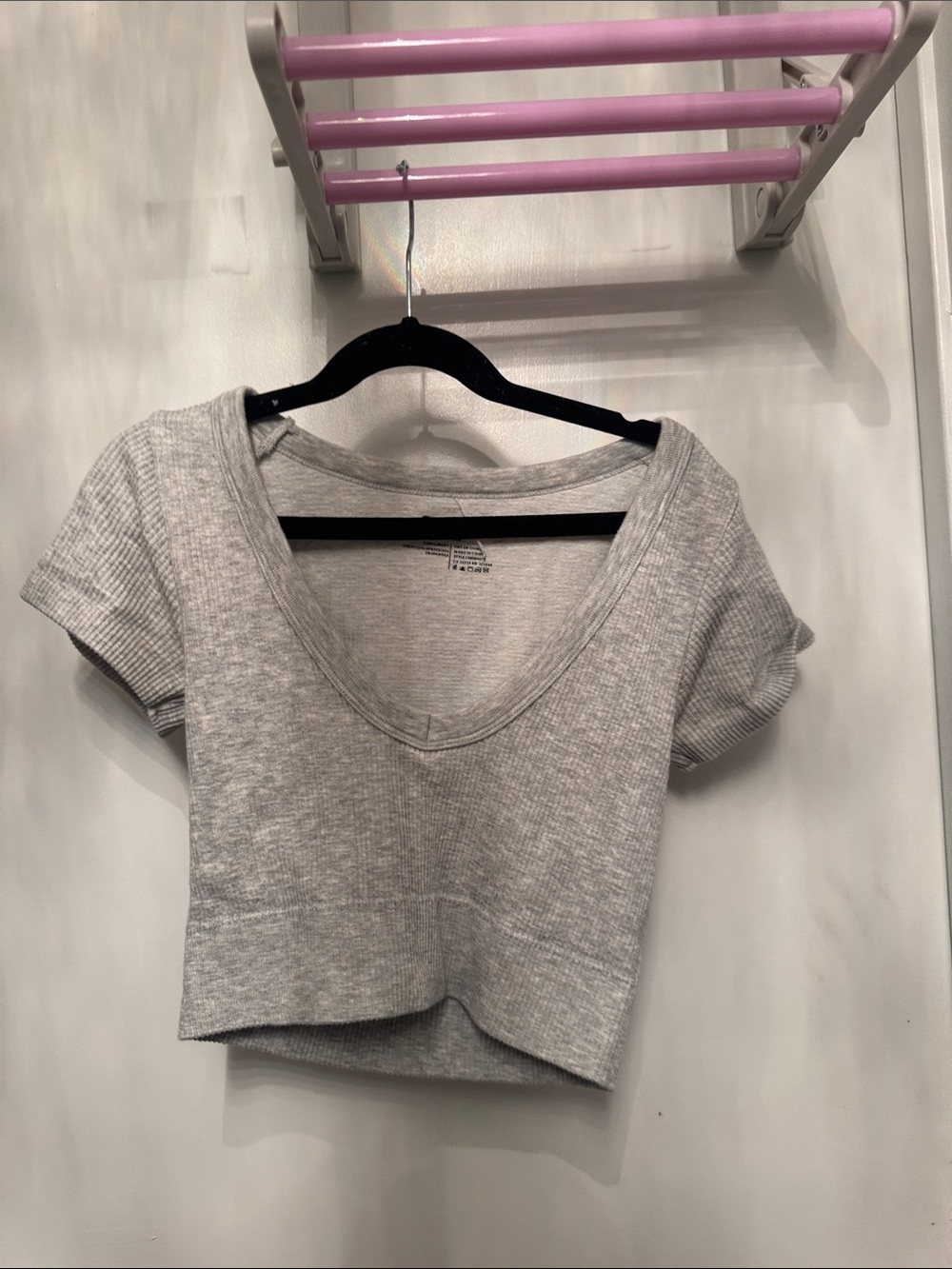 Garage Light Heather Gray Ribbed V-Neck Crop Top